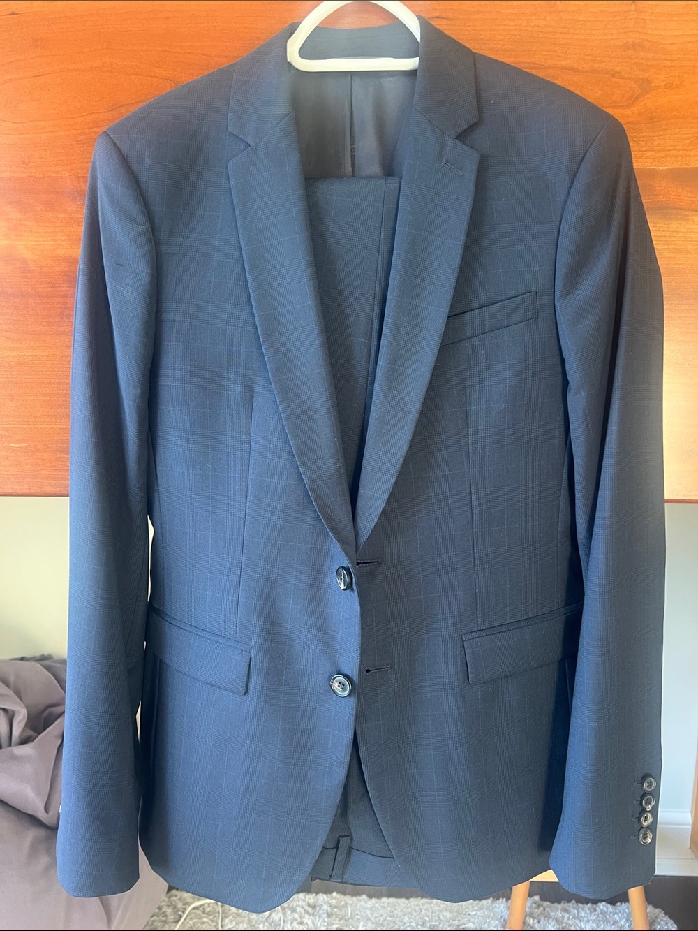 Tailored Navy Windowpane Two-Button Suit Jacket by